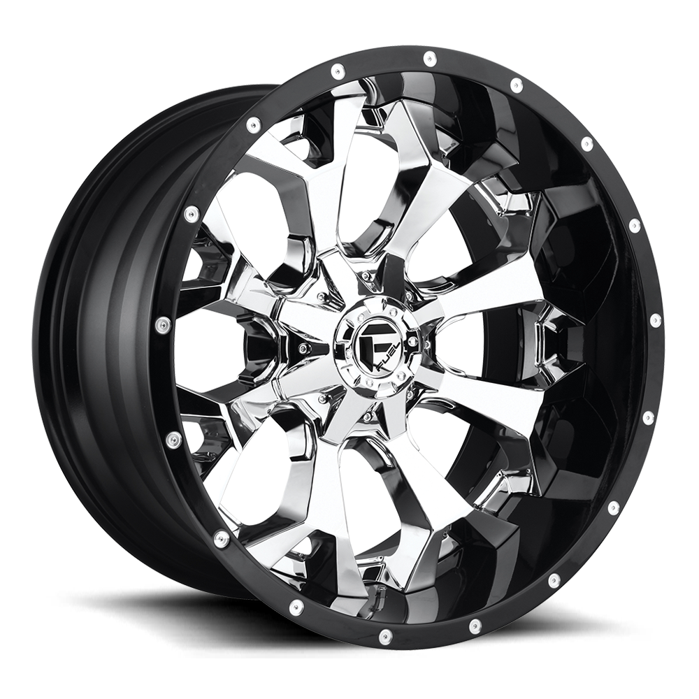 Fuel Assault D576 Chrome Plated Gloss Black Lip wheel, multiple bolt patterns