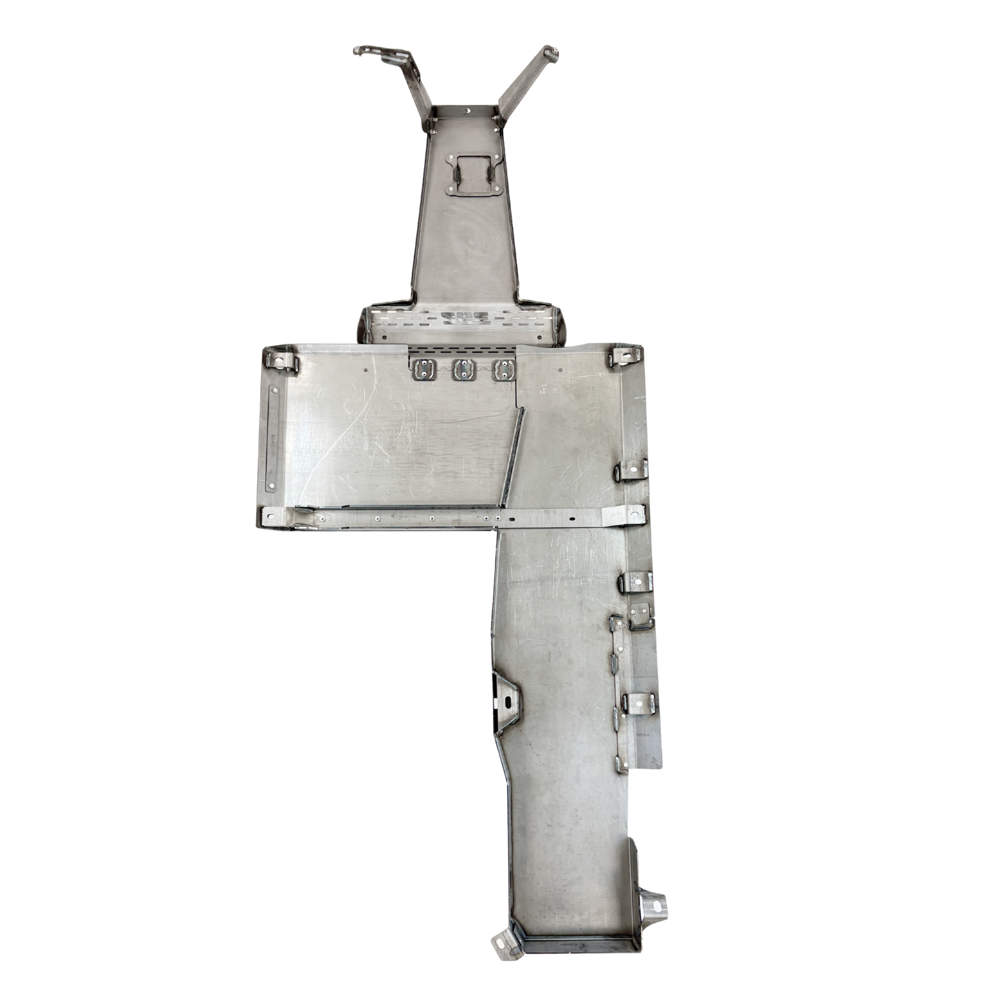 Aluminum skid plate for off-road vehicle protection, custom-fit with mounting brackets