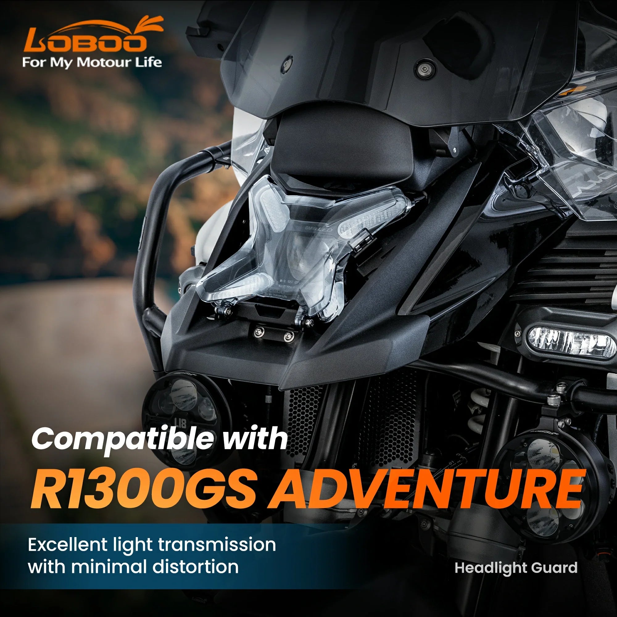 LOBOO Headlight Guard for BMW R1300GS Adventure – Magnetic Quick-Release Design, PC Polycarbonate,Clear
