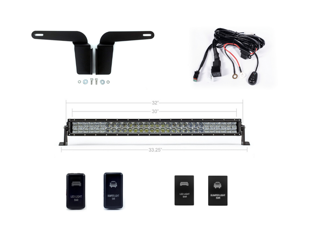Toyota 4Runner lower bumper 32 inch LED light bar kit with wiring, mounts, and switches