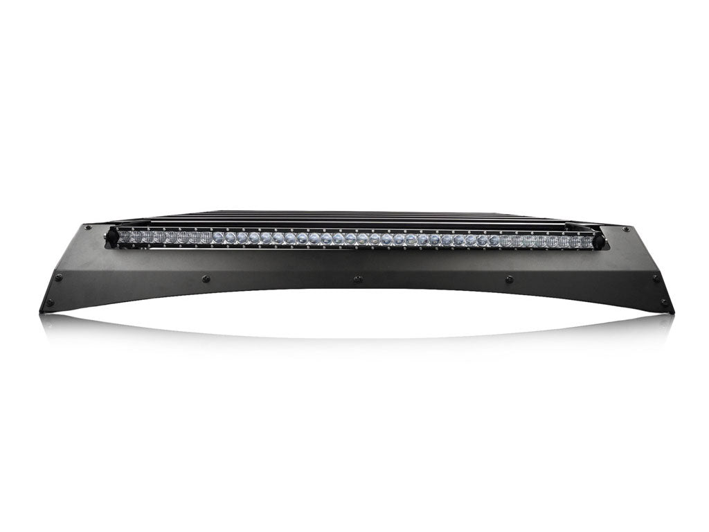 Toyota Tacoma economy roof rack with integrated LED light bar, front view