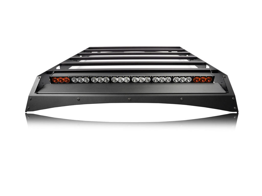 Toyota Tacoma premium roof rack with integrated LED light bar, front view