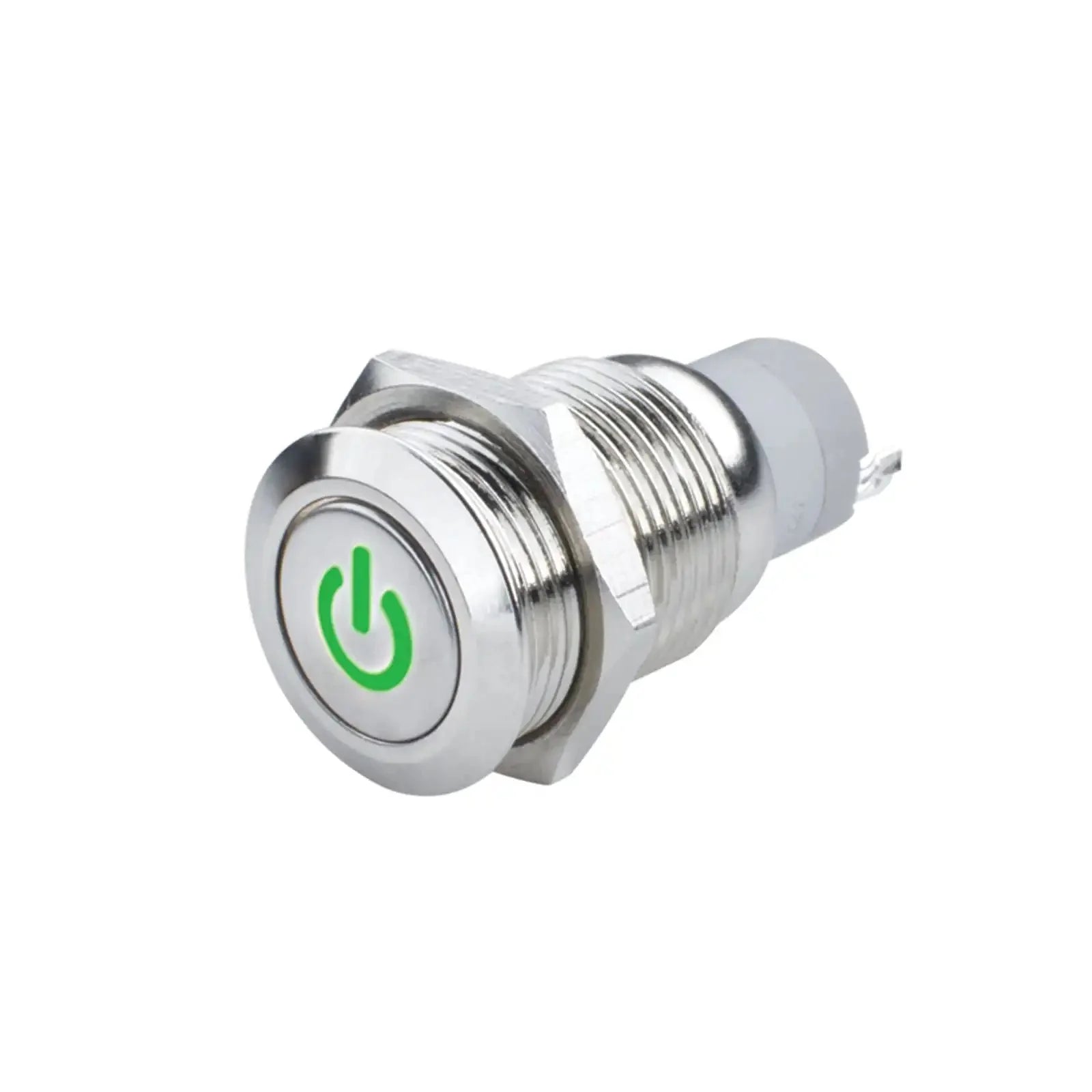 metal push button switch with green power symbol for off-road or vehicle accessories