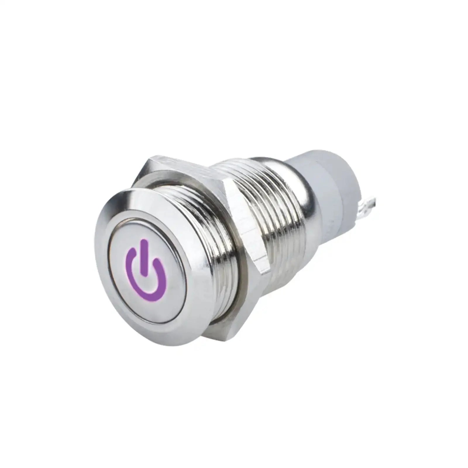 Stainless steel push button switch with purple power symbol for vehicle accessories