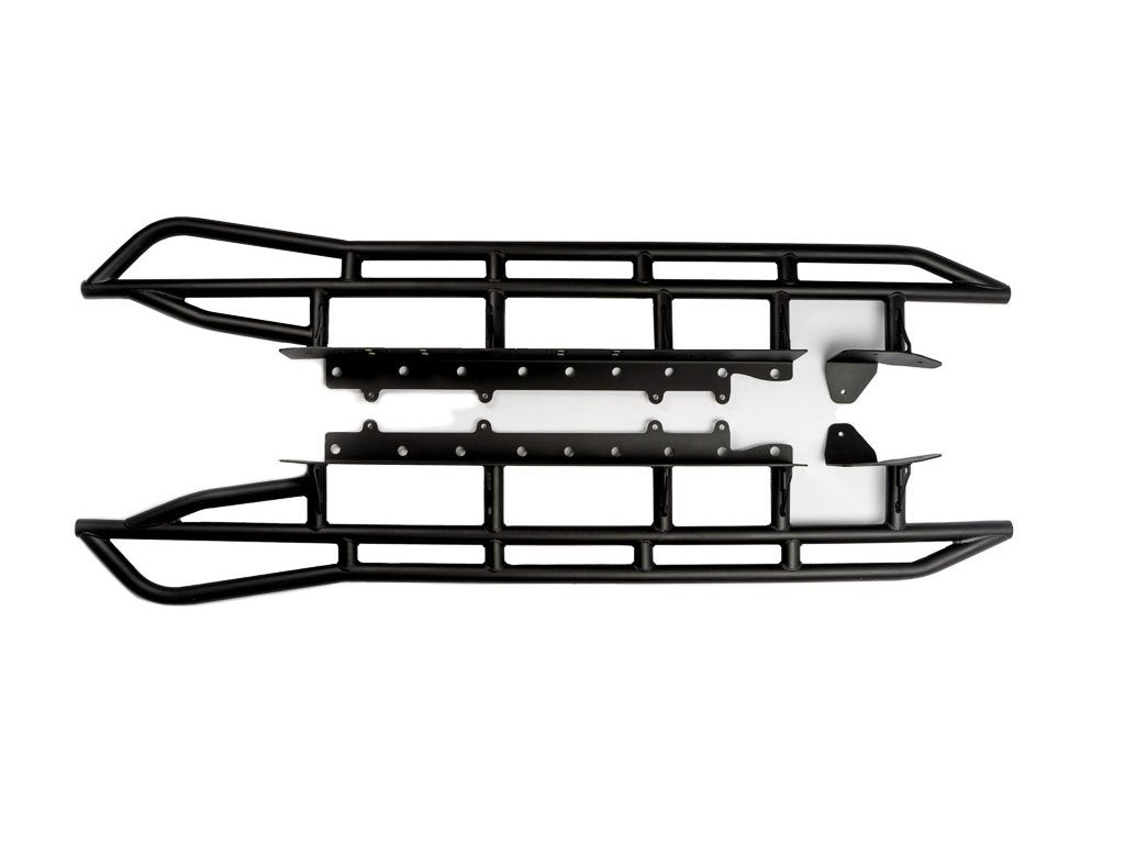 Black steel rock sliders step edition for 2014-2020 Toyota Tundra, top view on white background
