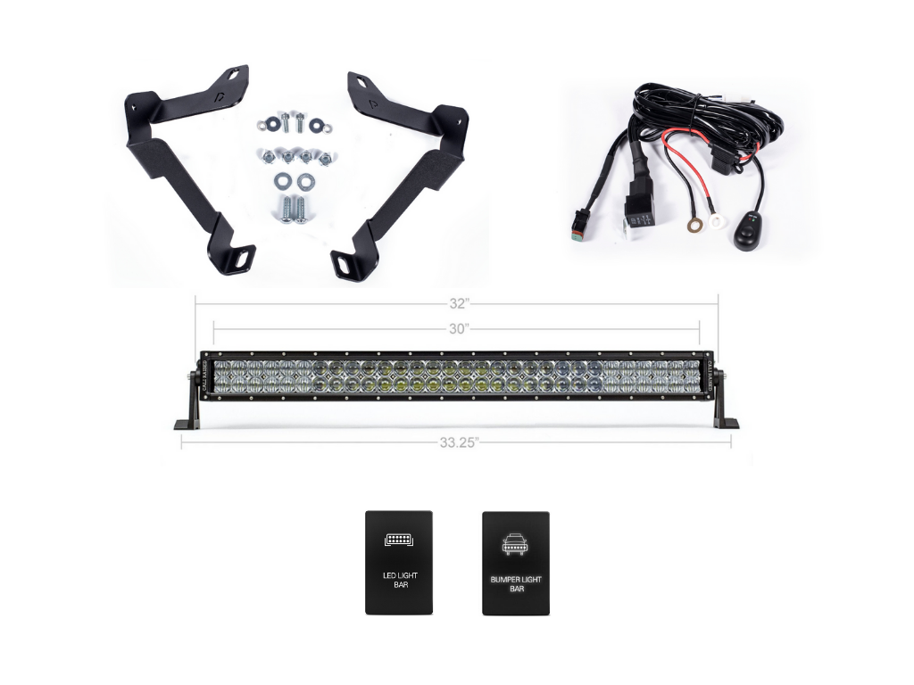 Toyota Tundra 32 inch lower bumper hidden LED light bar kit with brackets, wiring, and switches
