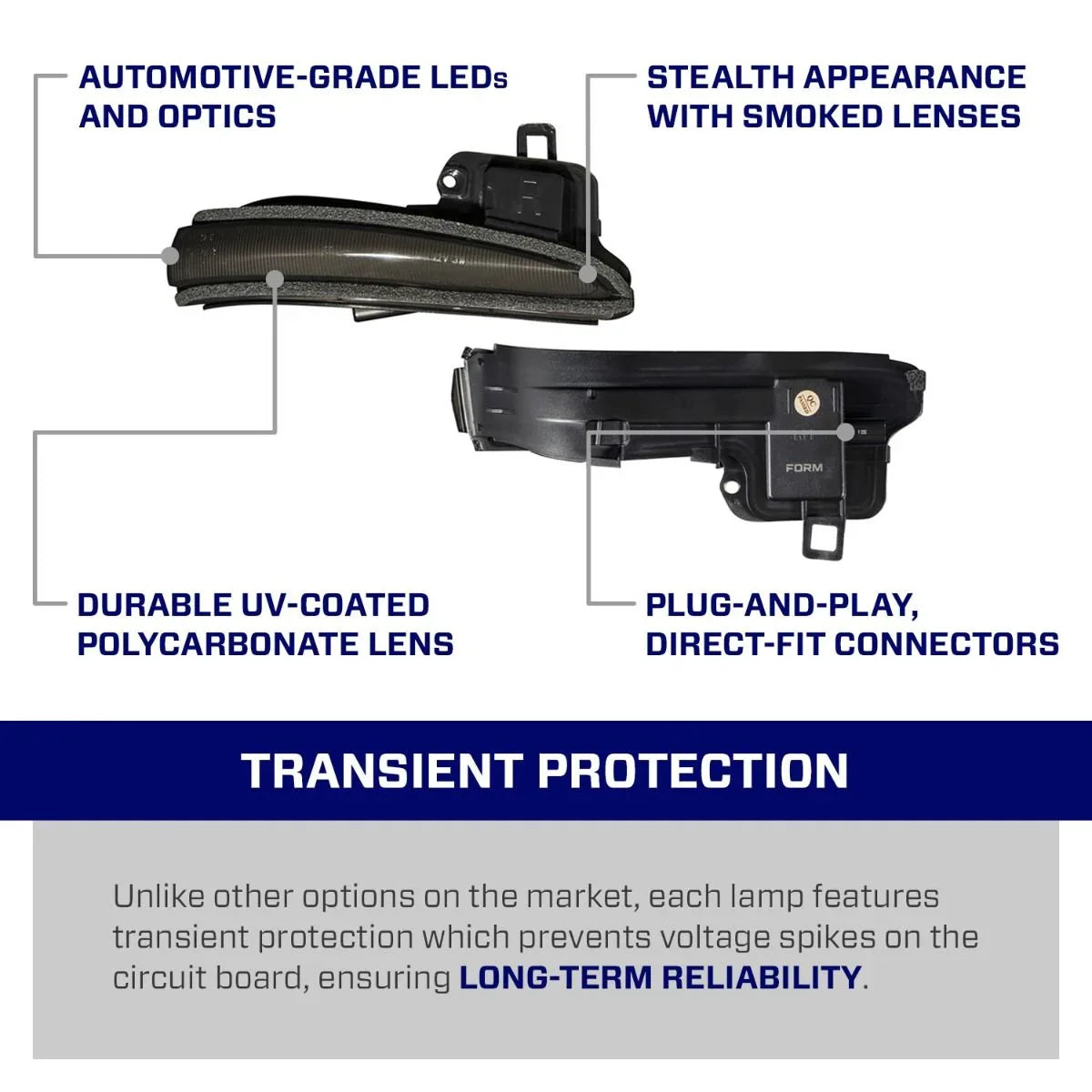 2016 Toyota Tacoma mirror light with smoked lens, LED optics, and plug-and-play connectors.