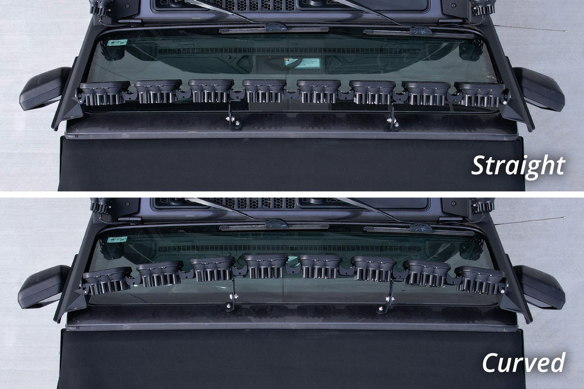 Diode Dynamics SS5 Windshield CrossLink Lightbar Kit for 2018-2026 Jeep JL Wrangler and 2020-2026 Gladiator – collage