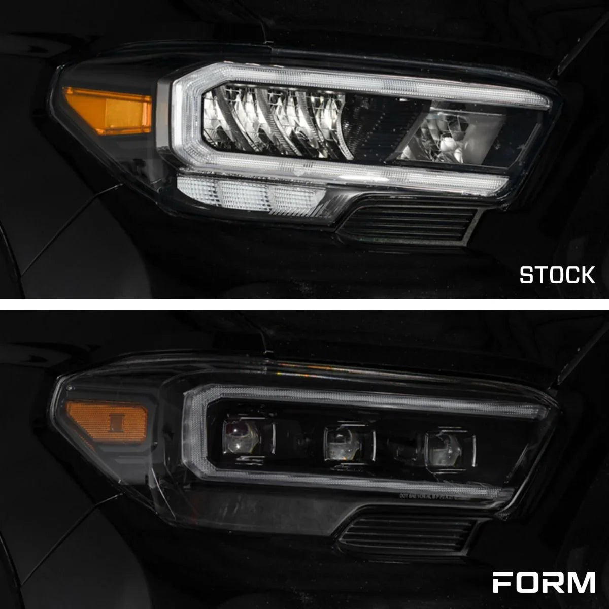 2021 Toyota Tacoma headlight comparison with stock and aftermarket LED headlights