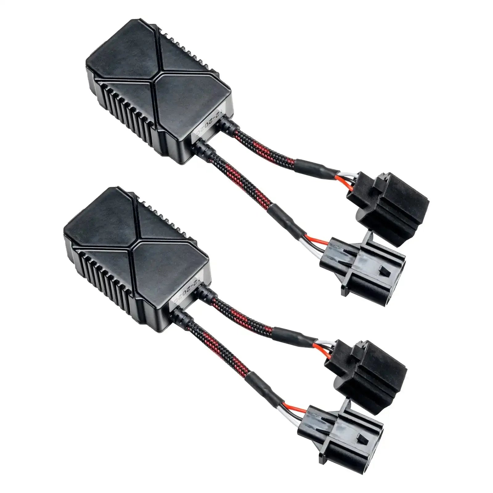Pair of black LED headlight wiring harness adapters for Toyota Tacoma, 4Runner, Tundra