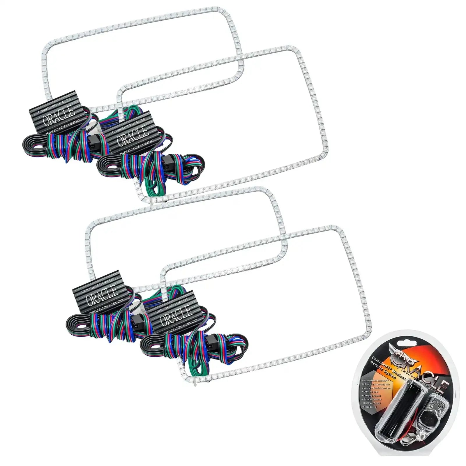 LED headlight halo ring kit with wiring and remote for off-road vehicles and trucks