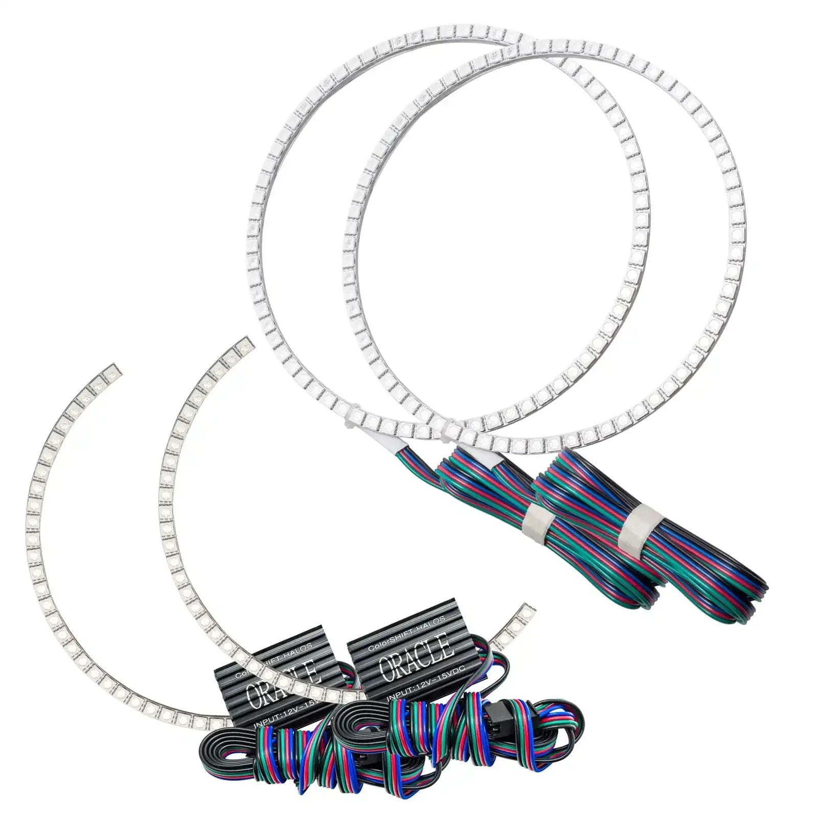 LED halo ring lights kit with multi-color wiring for vehicle headlight customization