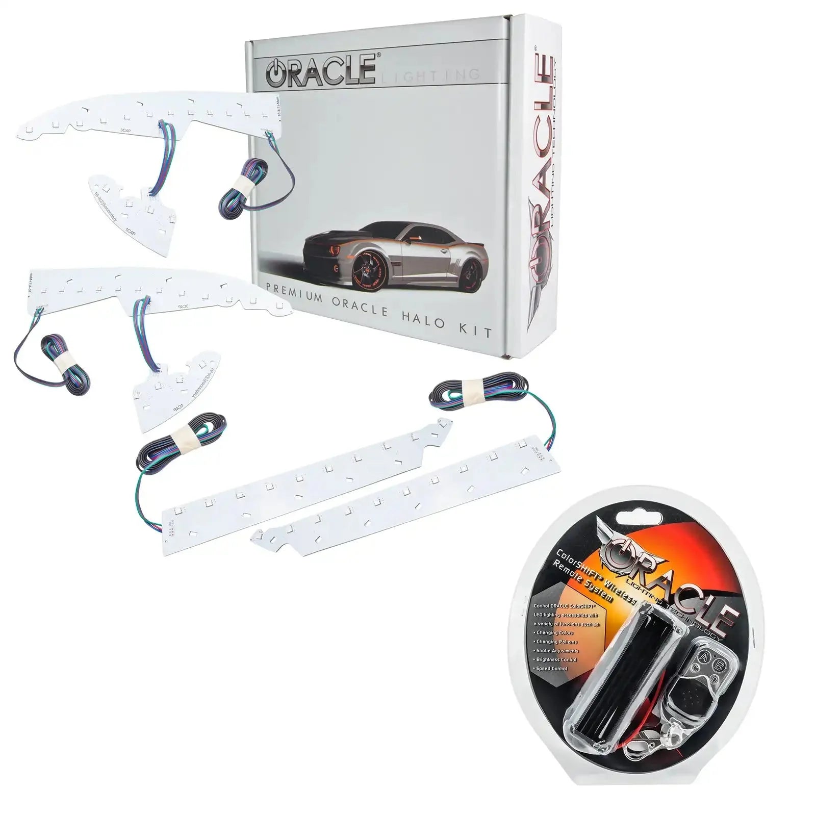 Oracle Lighting halo kit for vehicle headlights with wiring, remote, and packaging