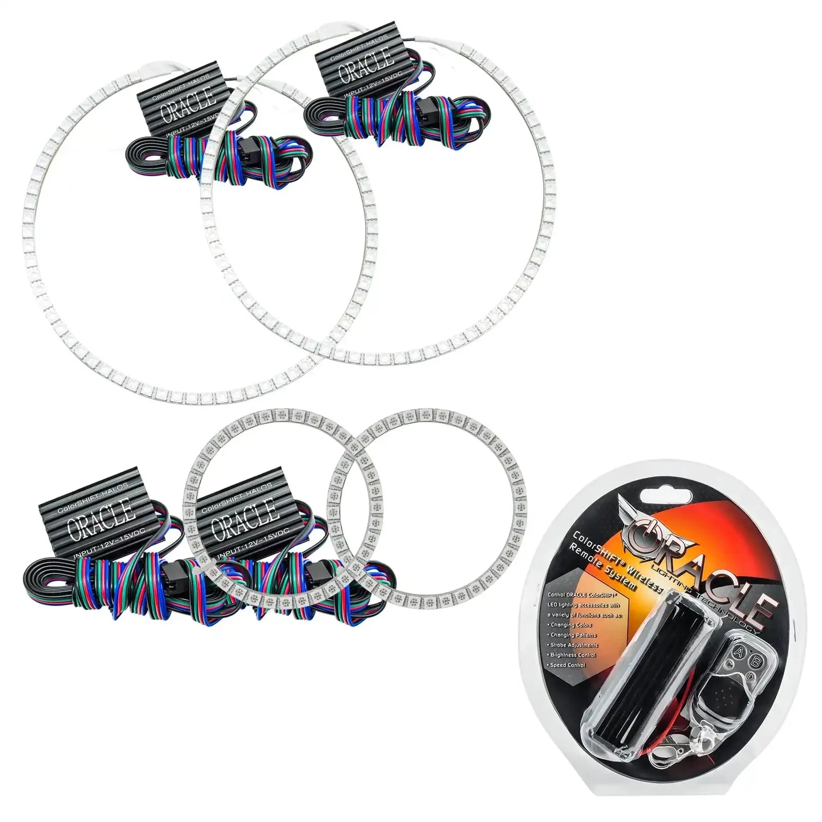 LED halo headlight ring kit with wiring and remote for off-road vehicles and trucks