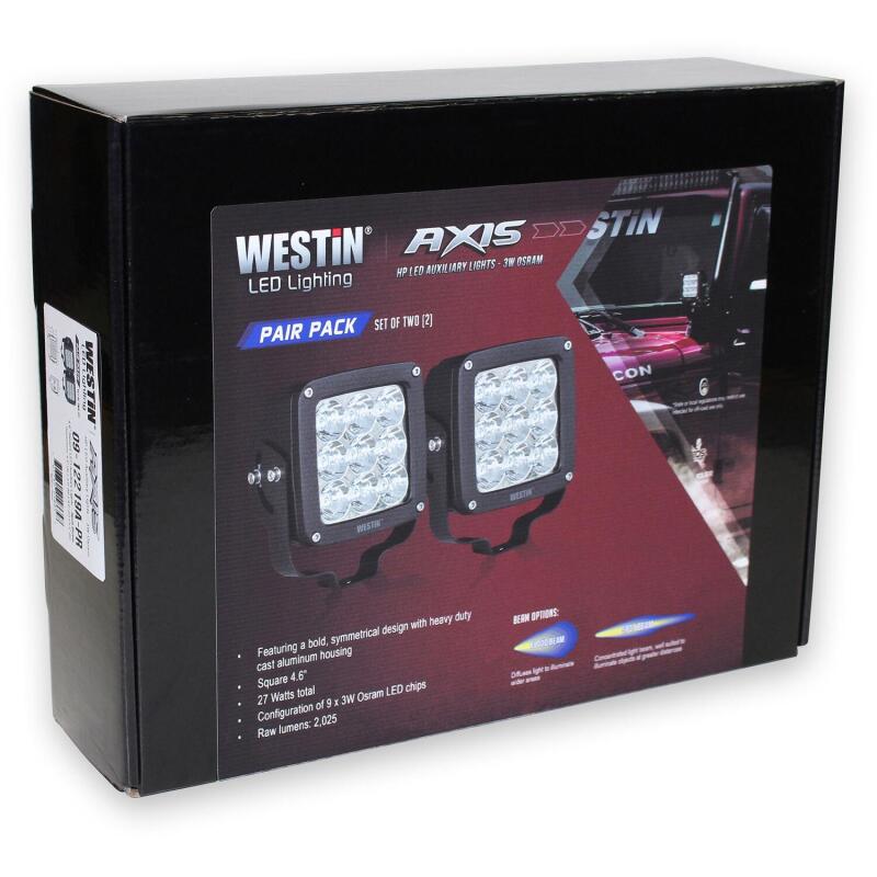 Westin Axis 4.5 in. Square LED Auxiliary Lights, Spot, Pair