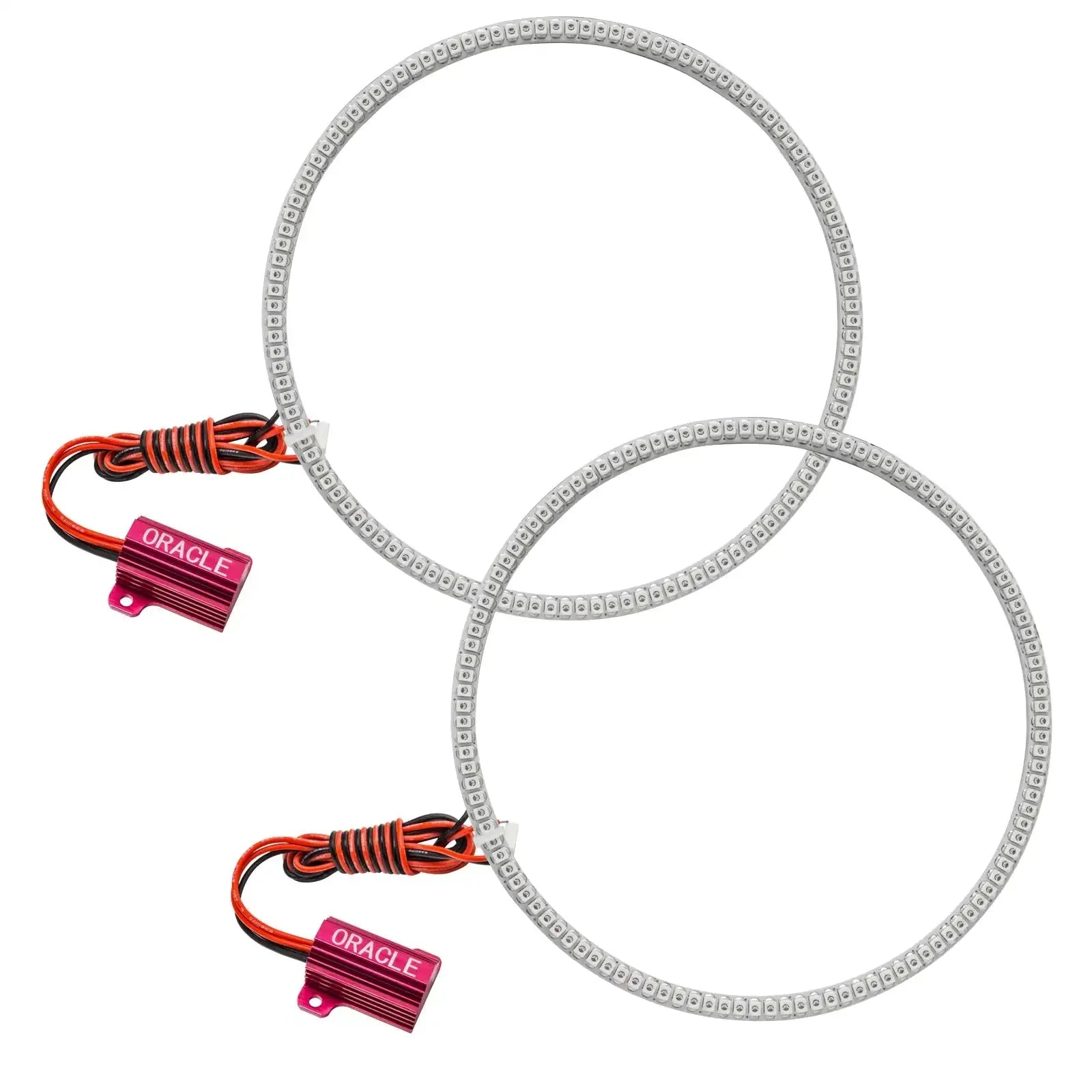 Pair of LED halo rings with wiring for vehicle headlights, ideal for Toyota and Jeep upgrades