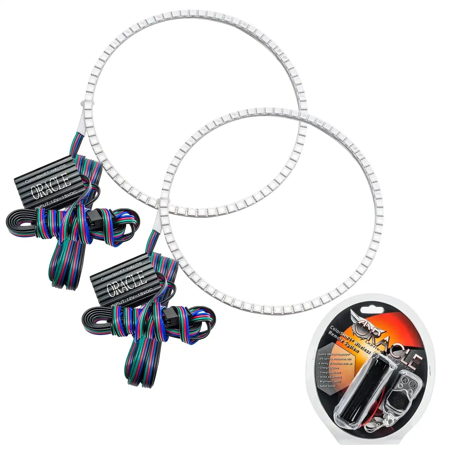 LED halo ring headlight kit with remote control and wiring for off-road vehicles