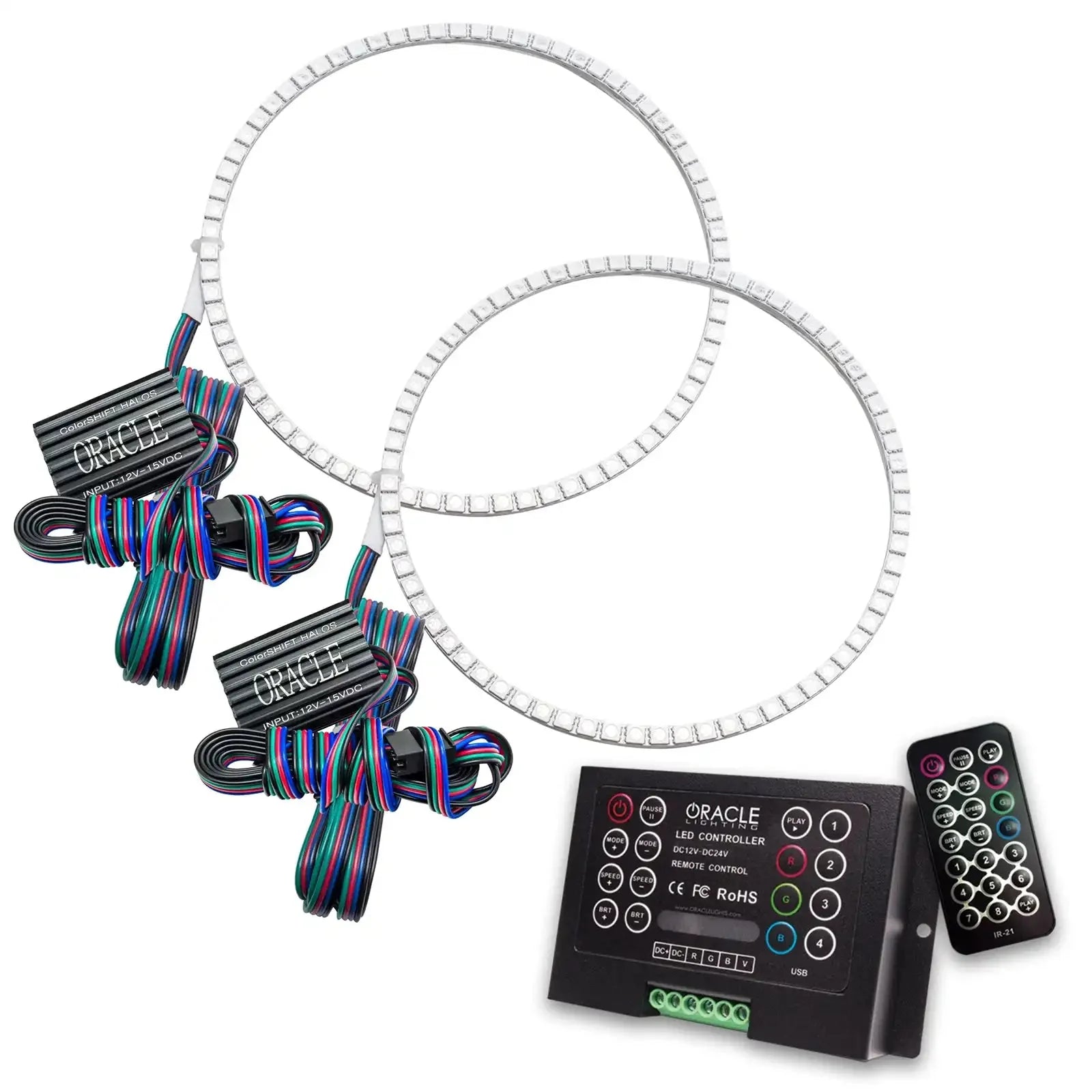 RGB LED halo headlight rings kit with controller and remote for off-road vehicles