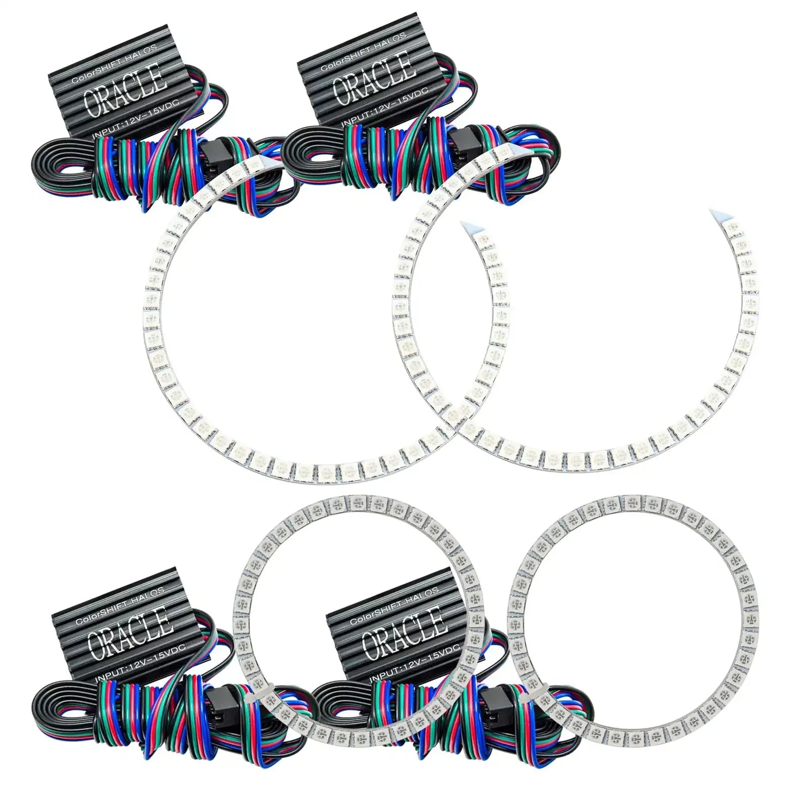 LED headlight halo ring kit with wiring for off-road vehicles and trucks