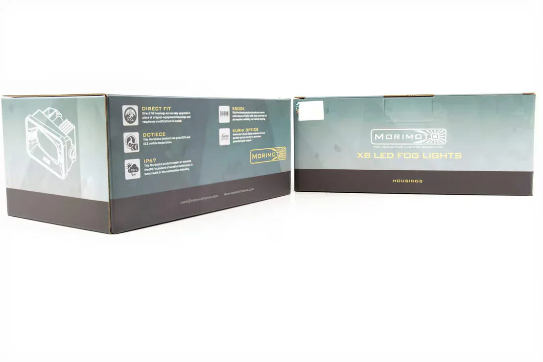 Morimoto XB LED fog lights box packaging for Jeep Wrangler JL vehicle accessories