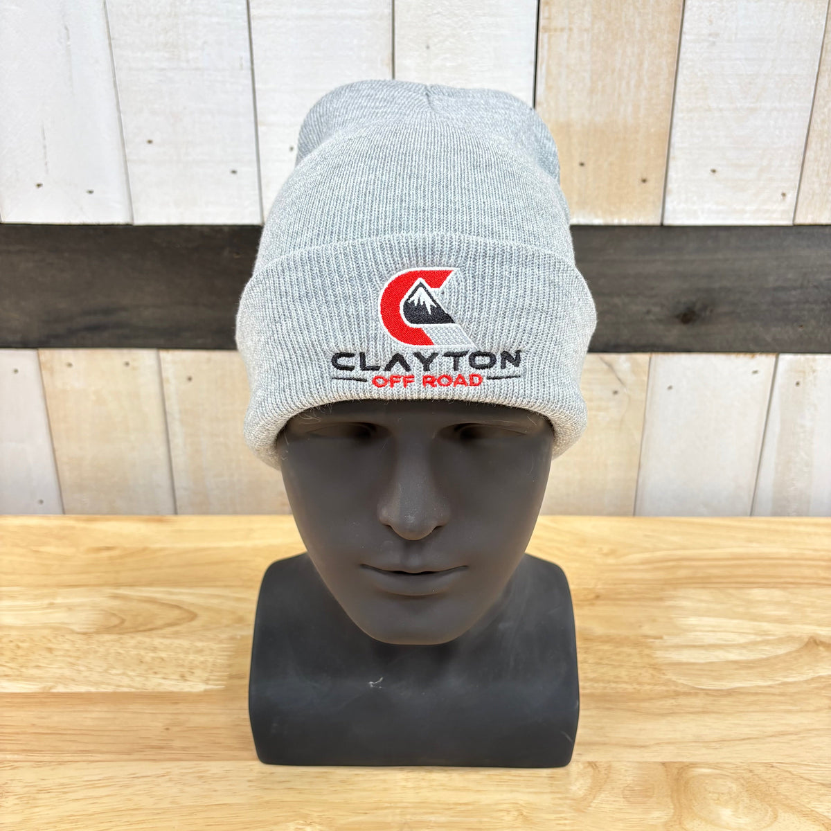 Clayton Off Road light gray cuffed beanie with C logo, universal fit