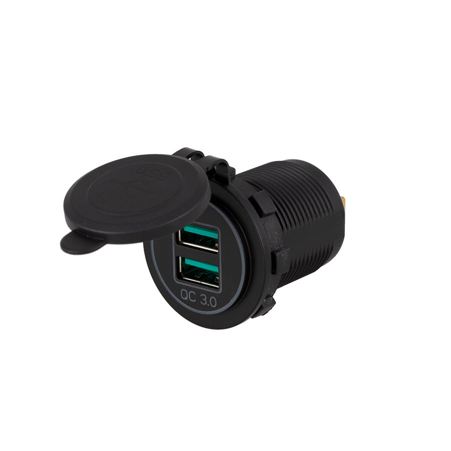Cargador rápido Equipt de 29 mm con montaje en panel QC3.0 y doble puerto USB