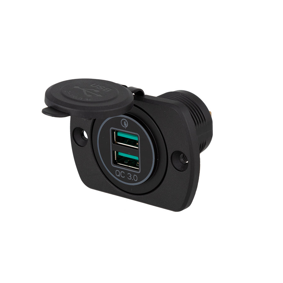 Cargador rápido Equipt de 29 mm con montaje en panel QC3.0 y doble puerto USB