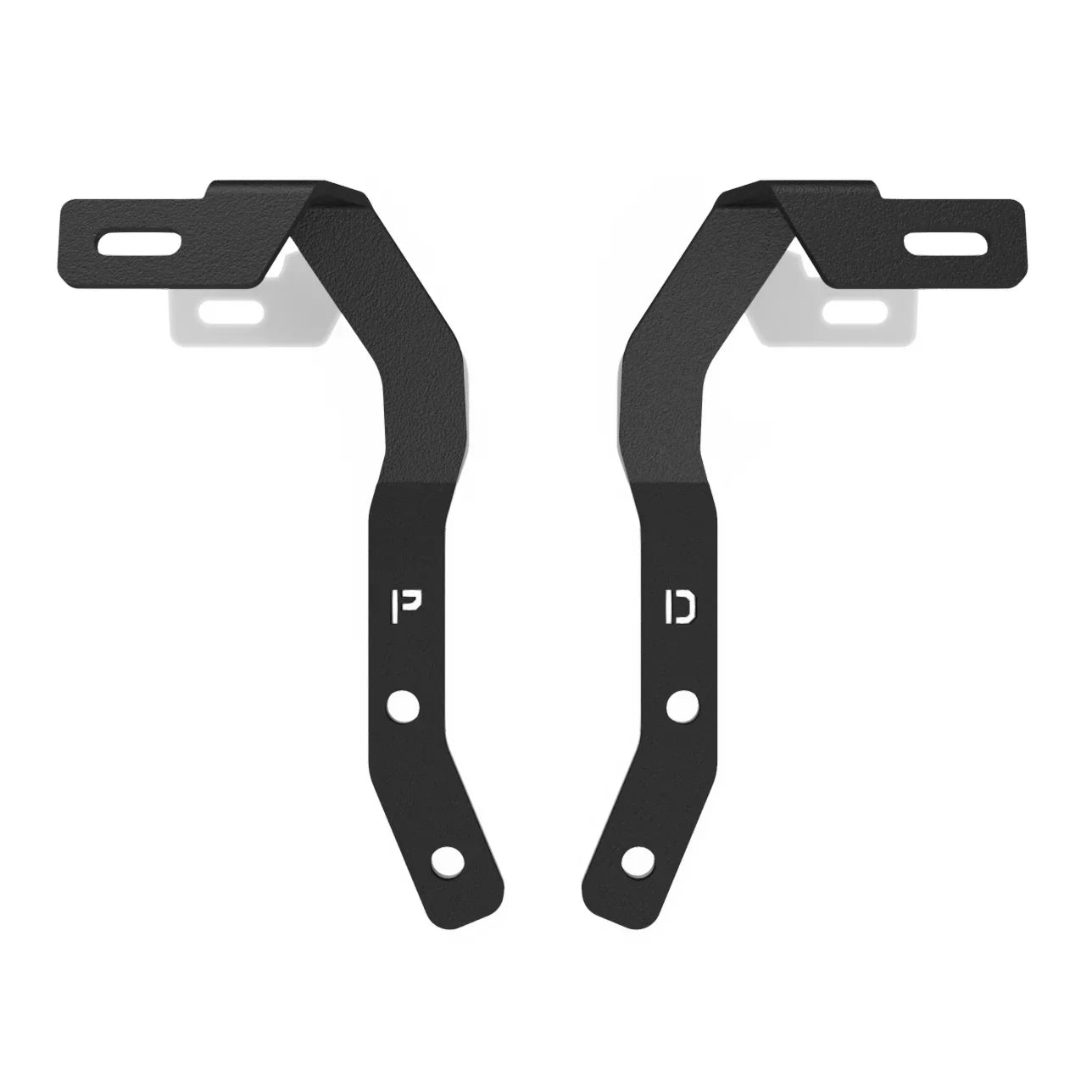 Pair of black steel mounting brackets for vehicle overlanding accessories