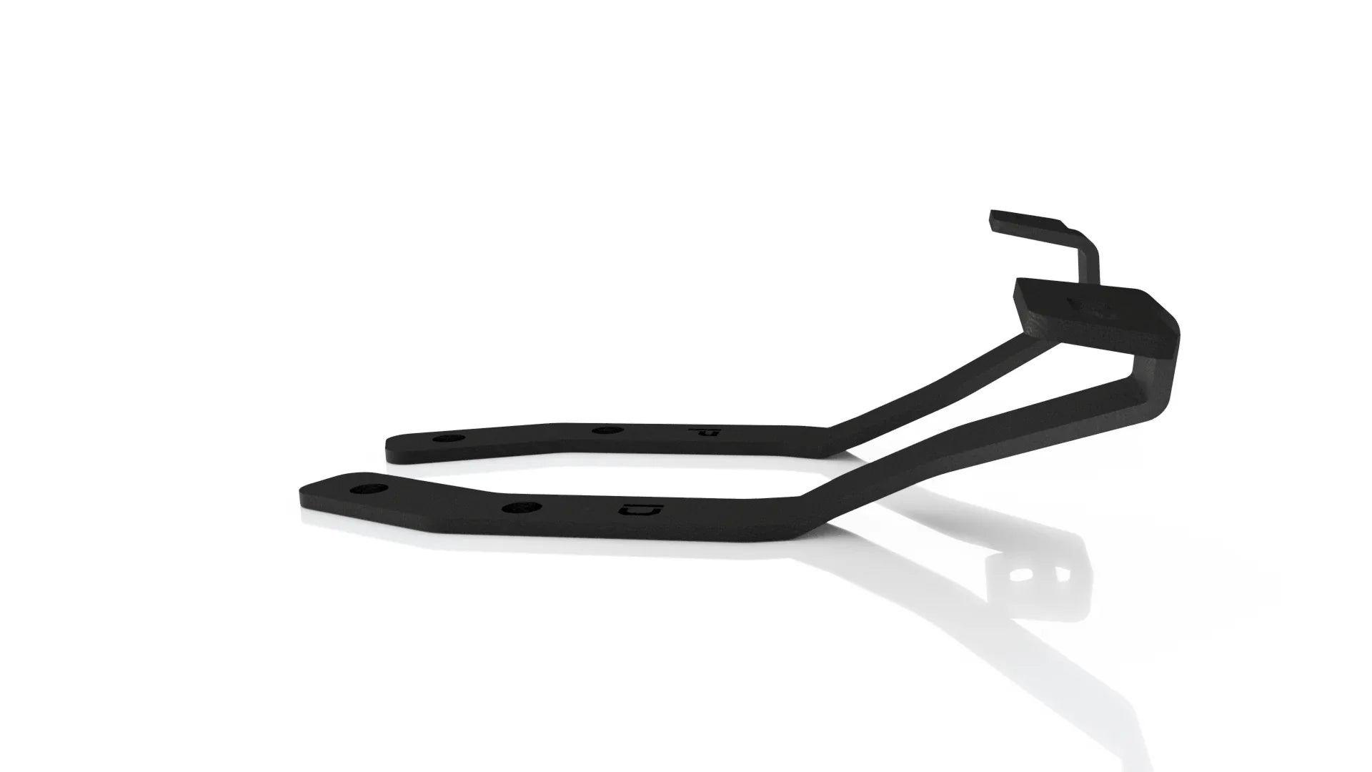 Black metal bracket for off-road vehicle accessory mounting, isolated on white background.