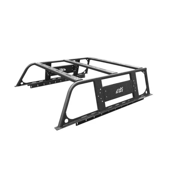 Black steel bed rack for Toyota Tacoma overlanding and expedition gear