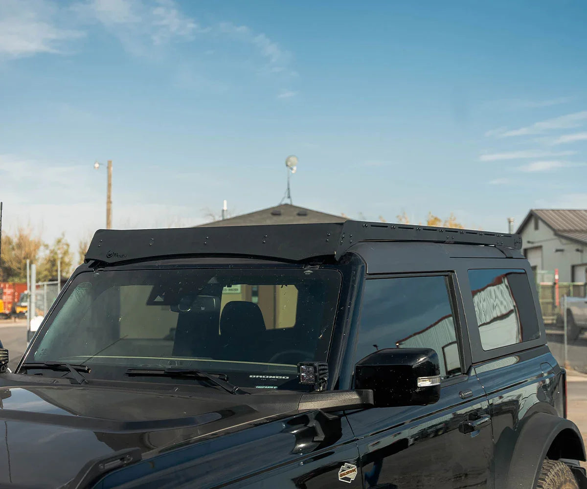 Black Ford Bronco with Prinsu roof rack for overlanding and camping accessories