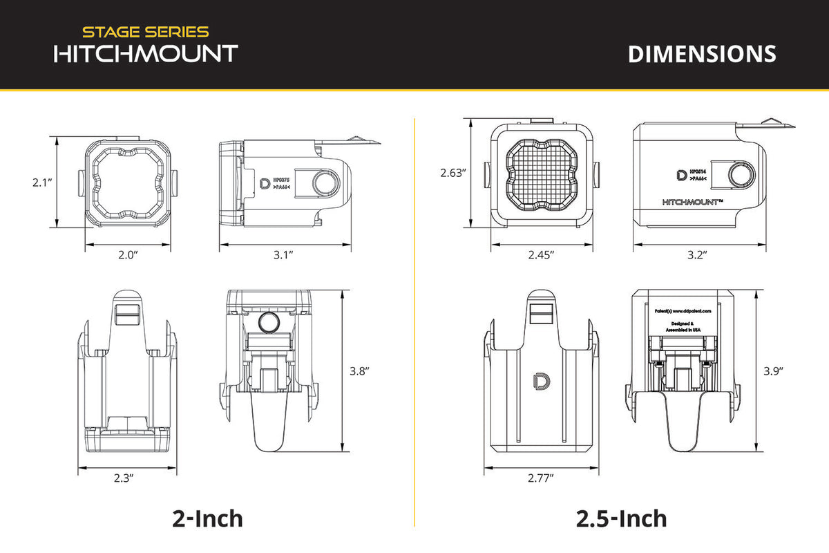 Diode Dynamics HitchMount C1R reverse kit for 2023-2026 GMC Canyon – dimensions