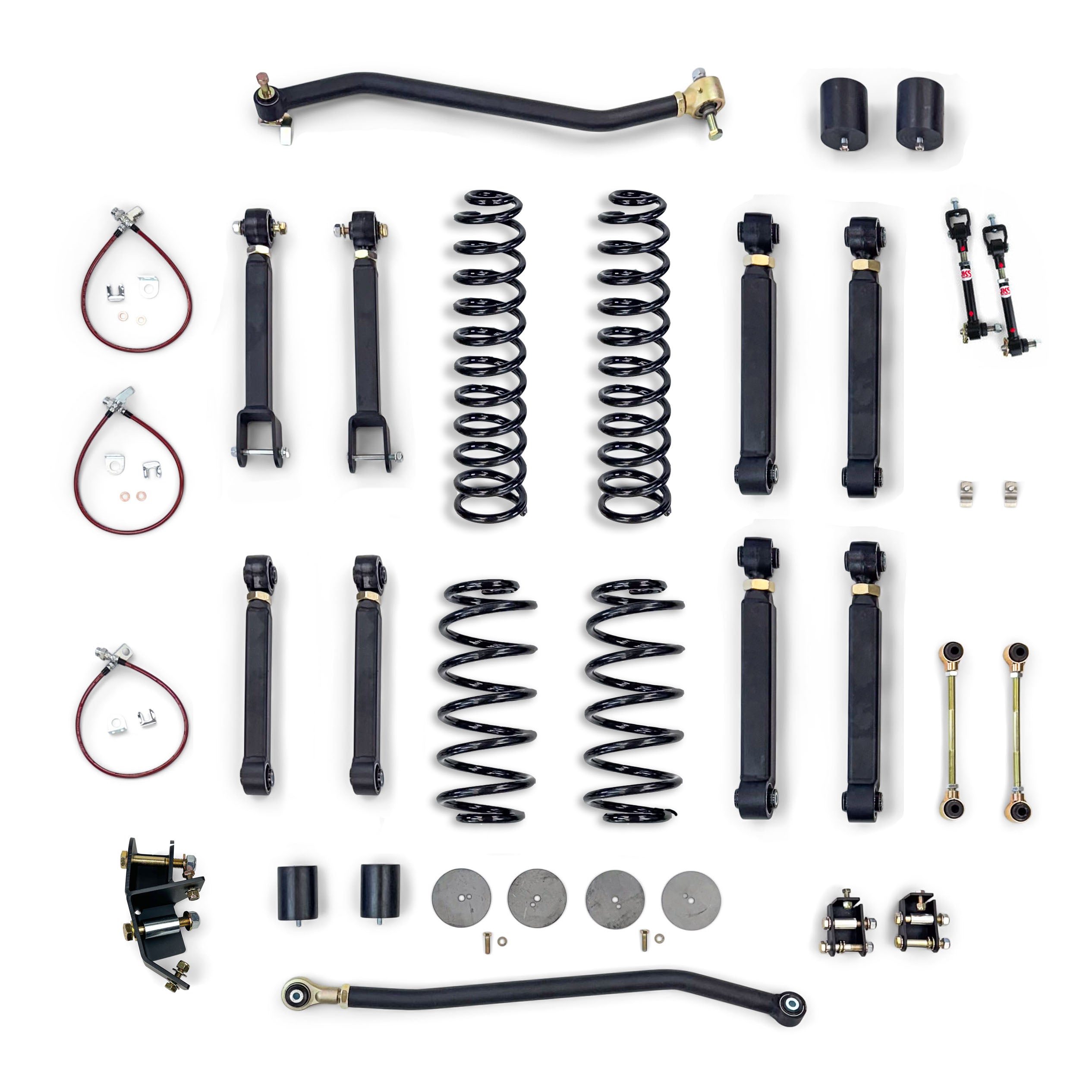 Full vehicle suspension lift kit with springs, control arms, sway bar links, and hardware