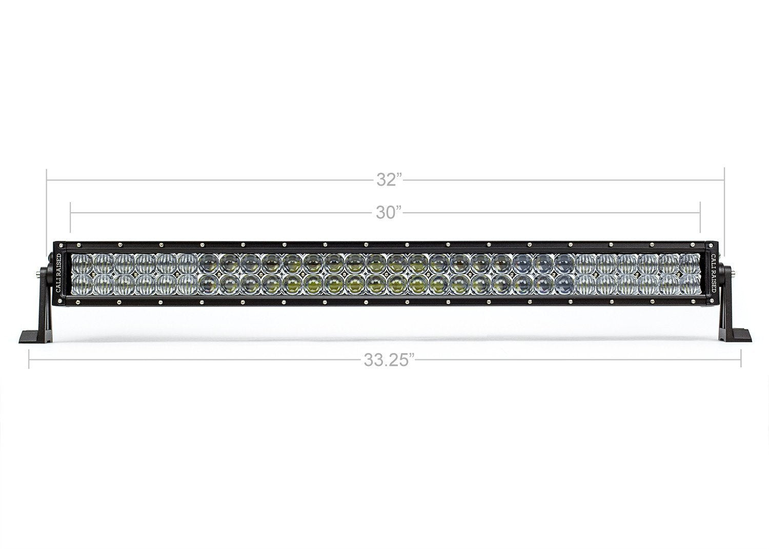 30 inch dual row LED light bar for off-road vehicles with mounting brackets, clear lens, measured width labeled