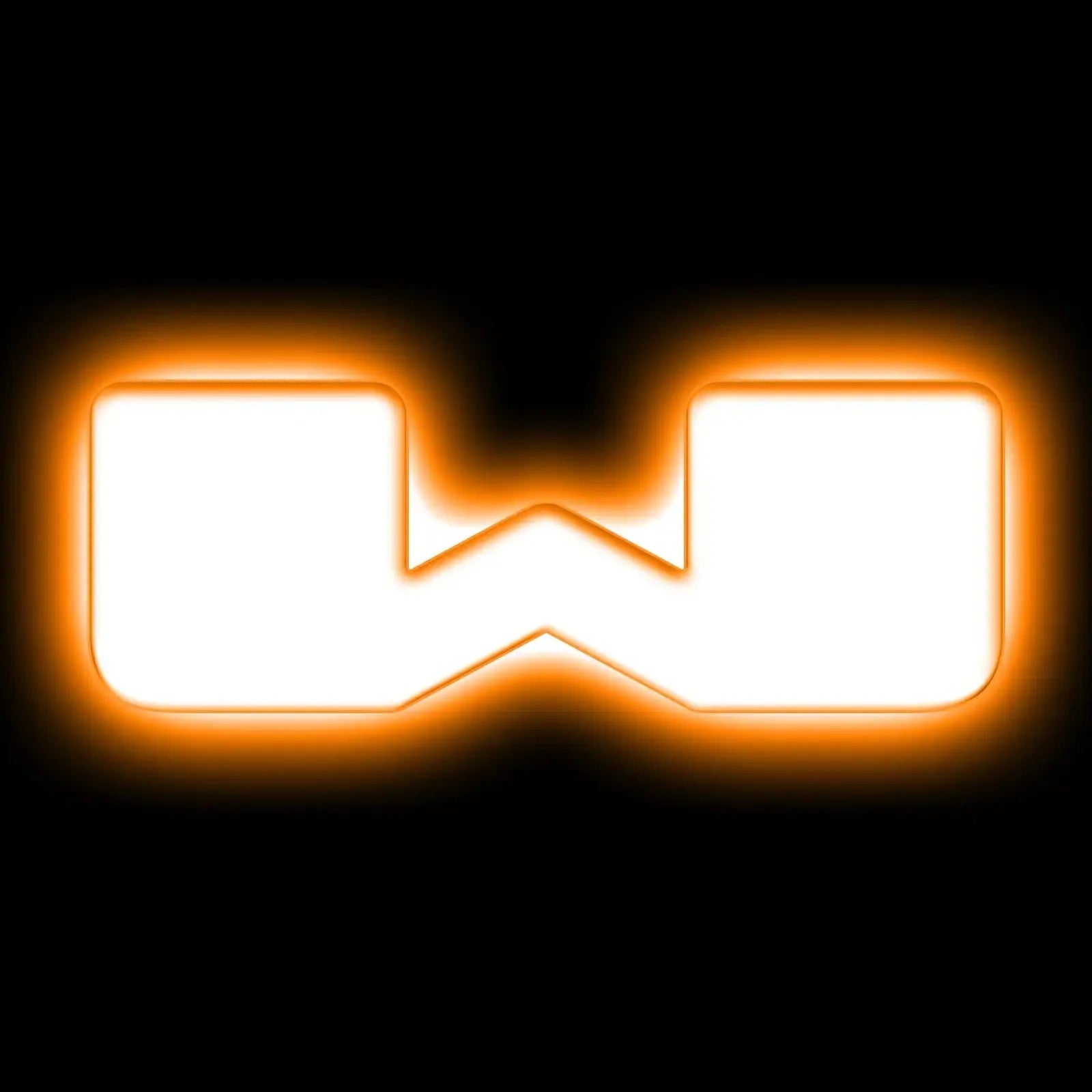 White stylized W logo with orange glowing outline on black background, suitable for adventure gear.