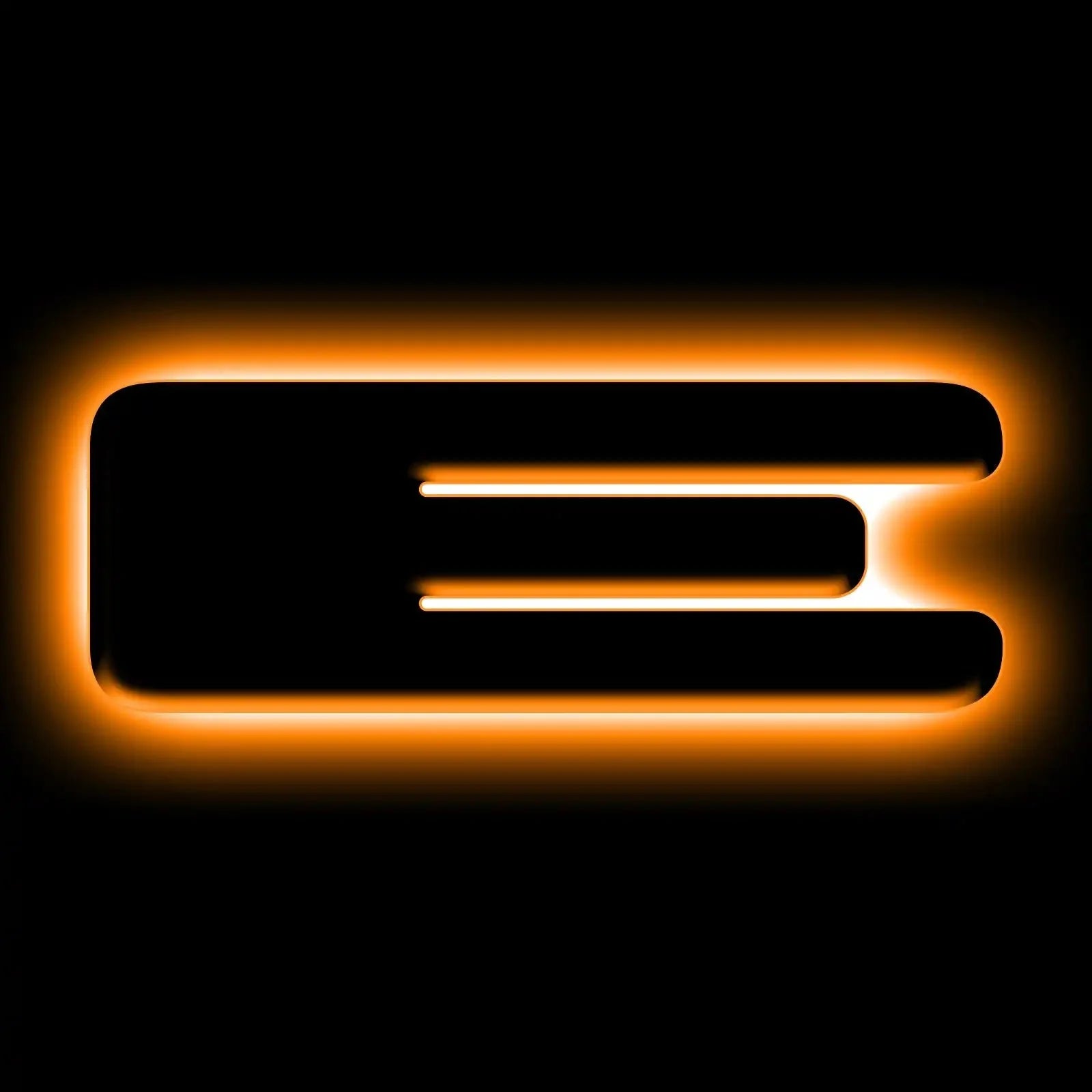 Rectangular orange LED truck light with glowing effect on a black background