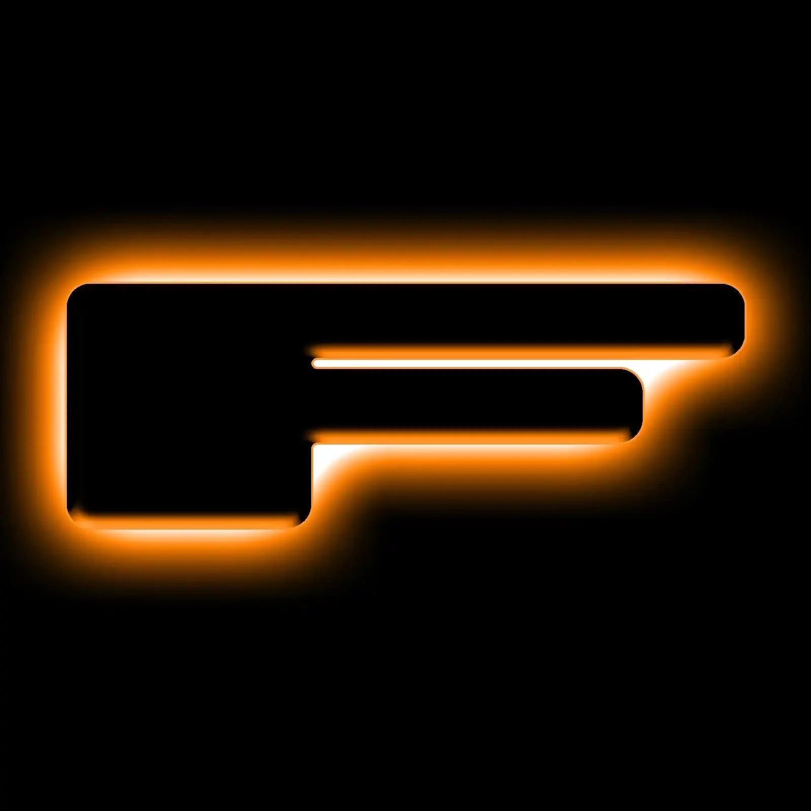 Truck bed rack outline with orange LED glow, overlanding accessory lighting