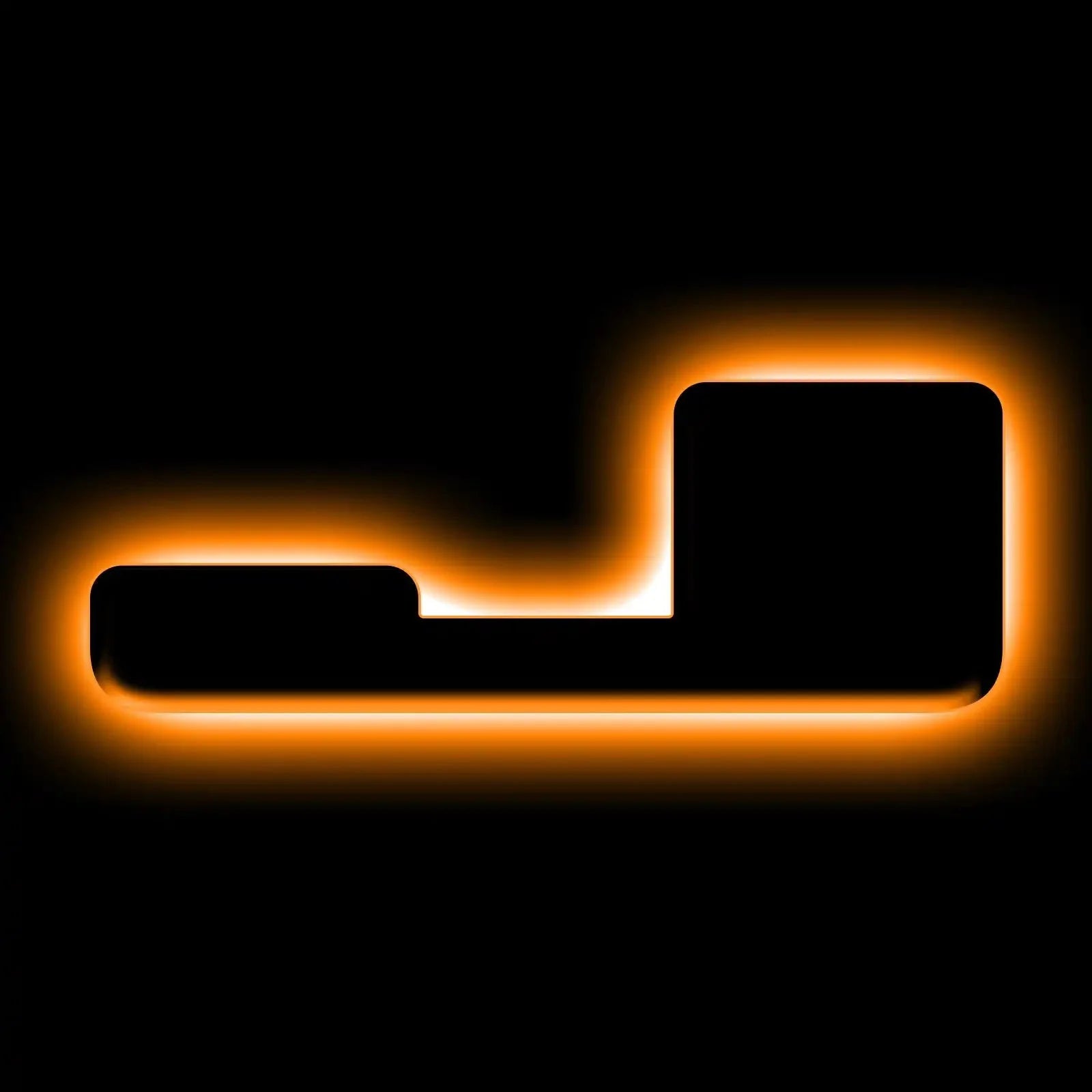 Silhouette of a vehicle accessory part with orange glowing outline on black background