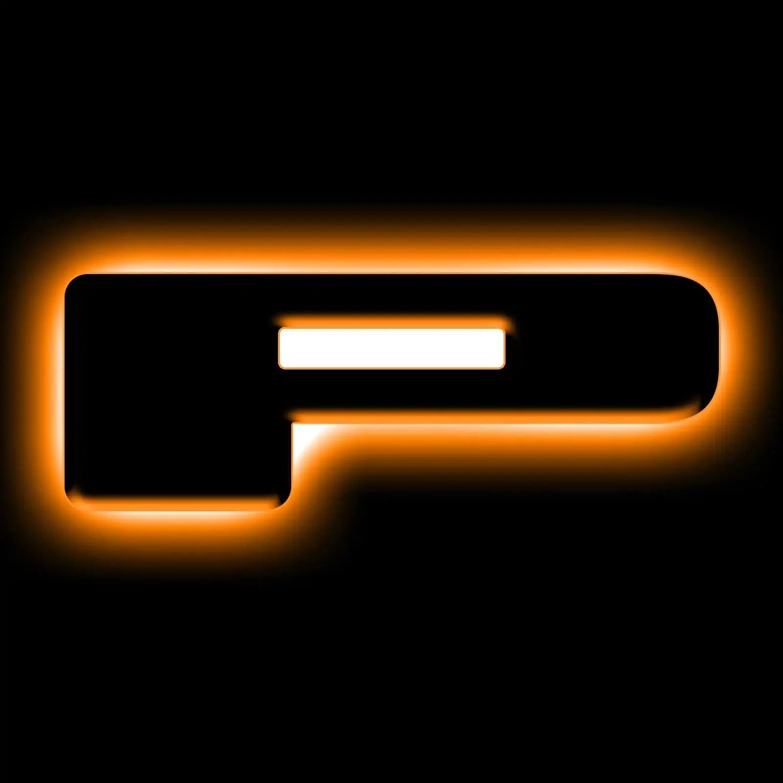 Amber LED marker light glowing in rectangle shape on black background, vehicle accessory