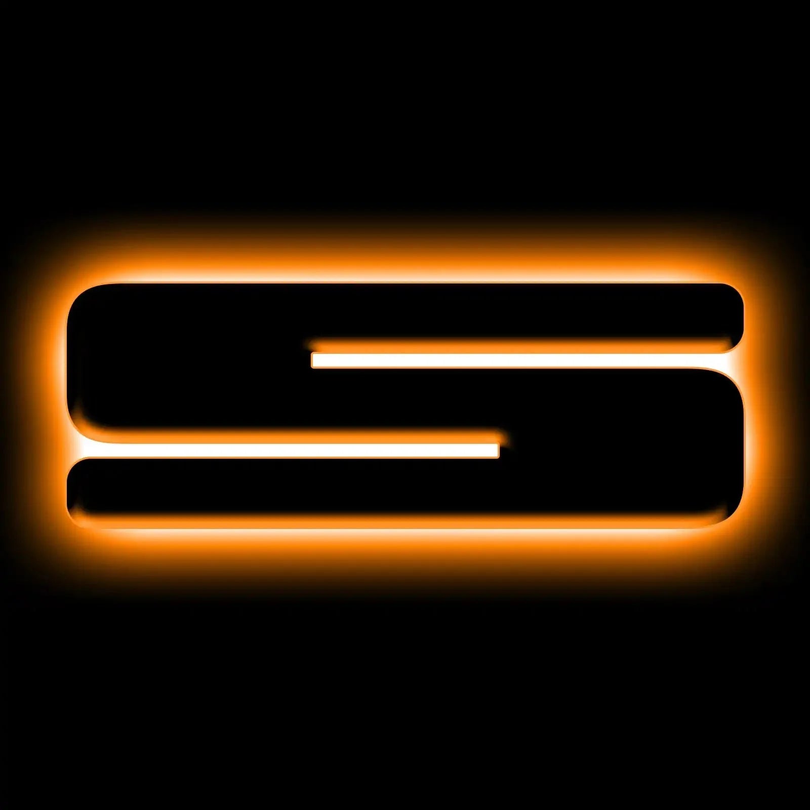 Orange LED illuminated S emblem for overland vehicle badges and accessories