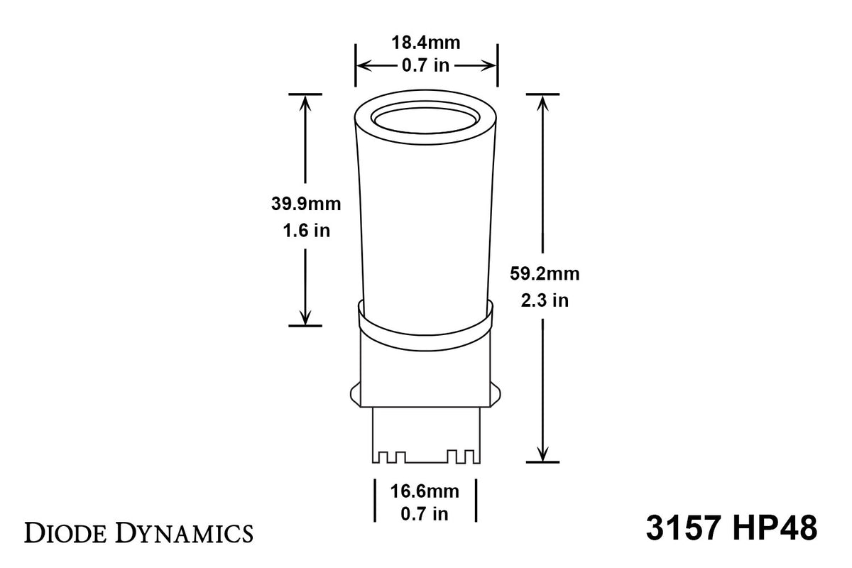 Diode Dynamics 3156/3157 HP48 turn signal LED bulb for trucks and SUVs – dimensions
