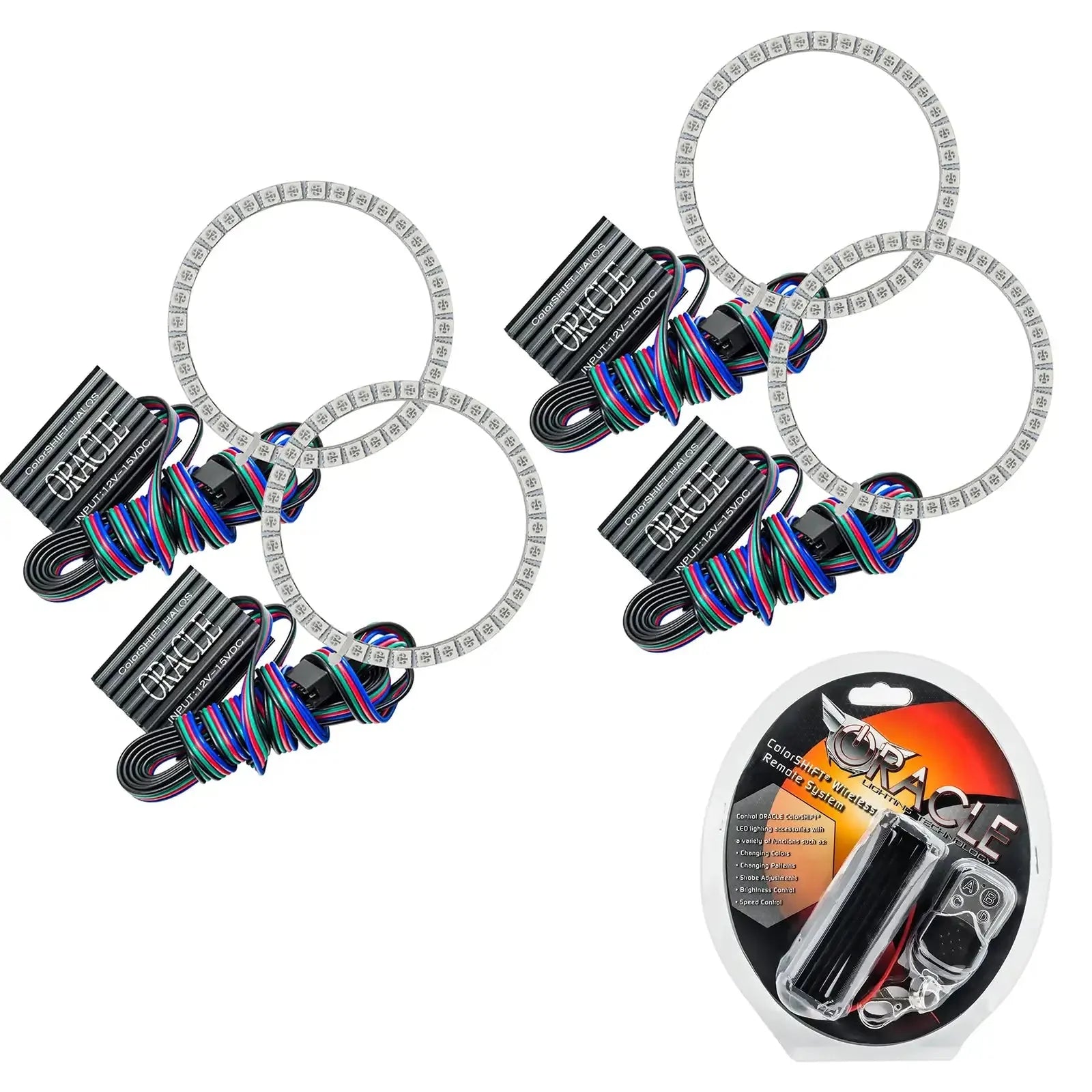 Oracle LED halo ring headlight kit with controllers and wiring for vehicle customization