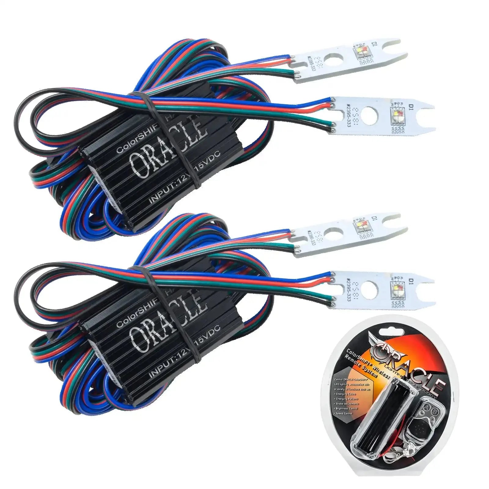 ColorSHIFT LED lighting kit with wiring and remote control for vehicle headlights