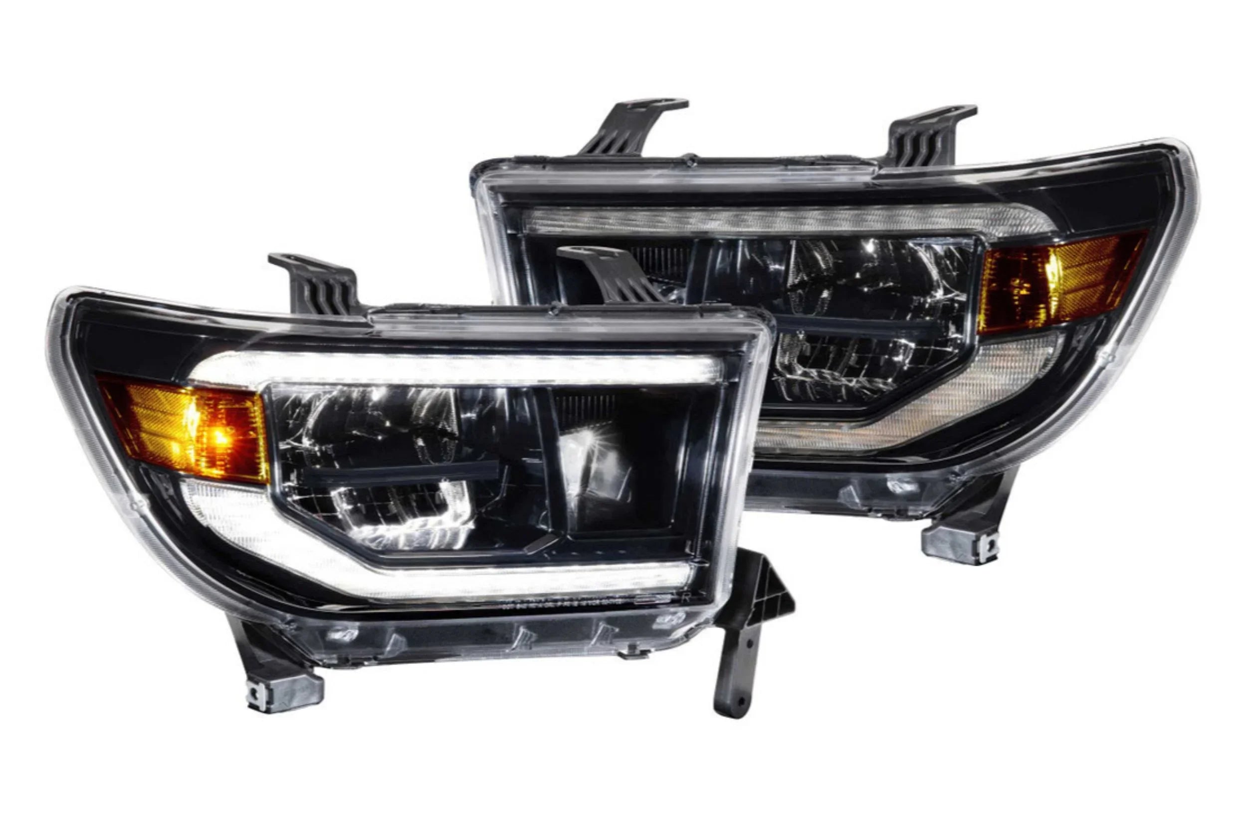 Pair of Toyota Tundra 2007-2013 LED projector headlights with clear and amber accents