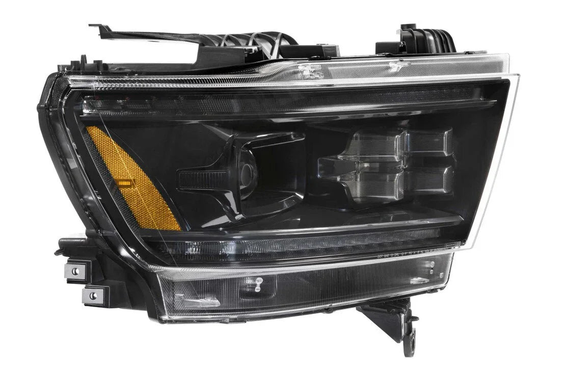 Ram 1500 XB LED headlight assembly with black housing and amber reflector