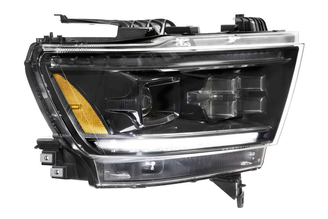 LED headlight assembly for Ram 1500, clear lens with amber reflector, sleek modern design