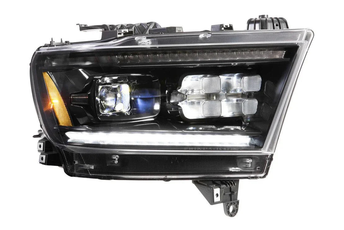 LED projector headlight assembly with amber reflector, compatible with Ram 1500 trucks