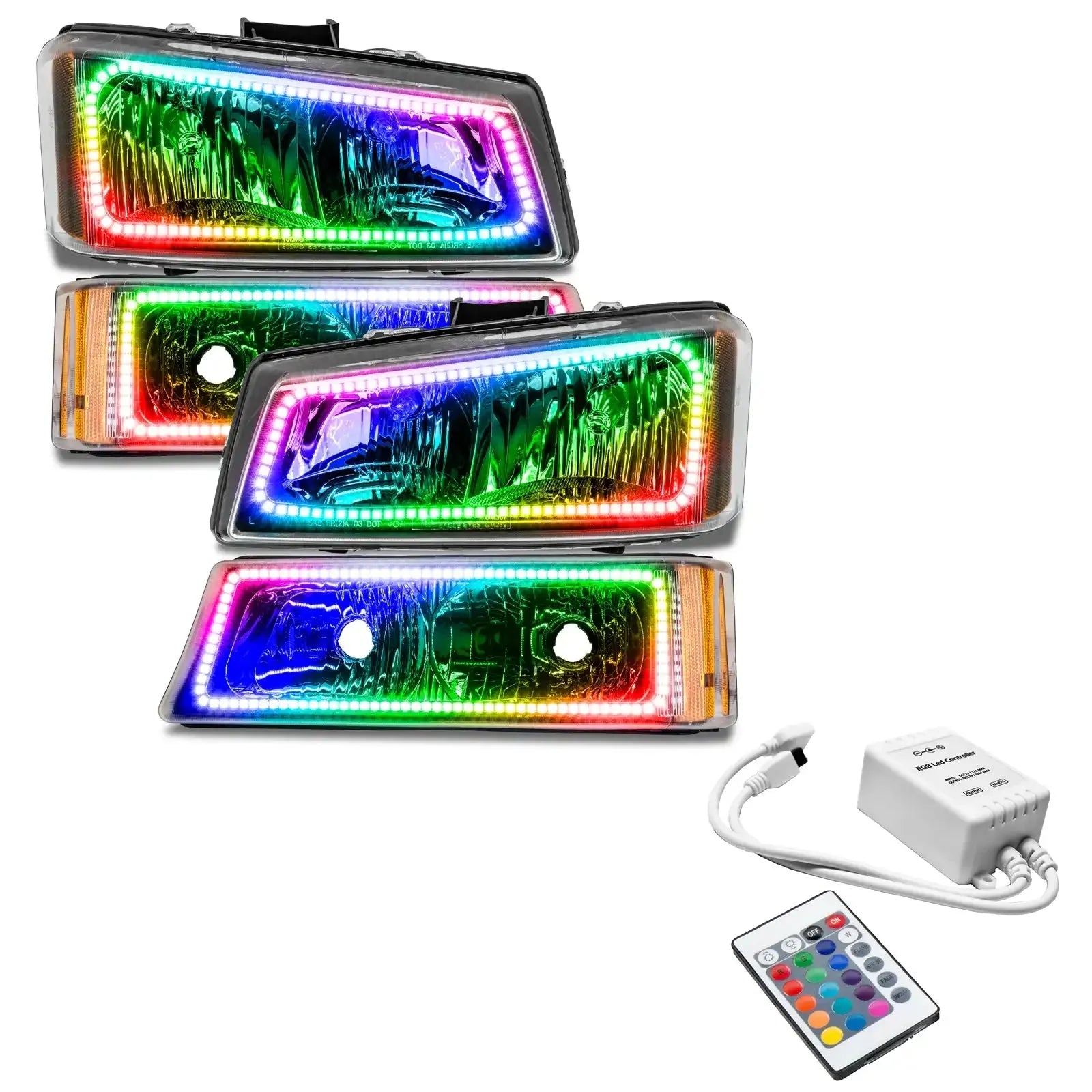 RGB halo LED headlights and turn signals kit with remote for Toyota Tacoma, overlanding upgrade