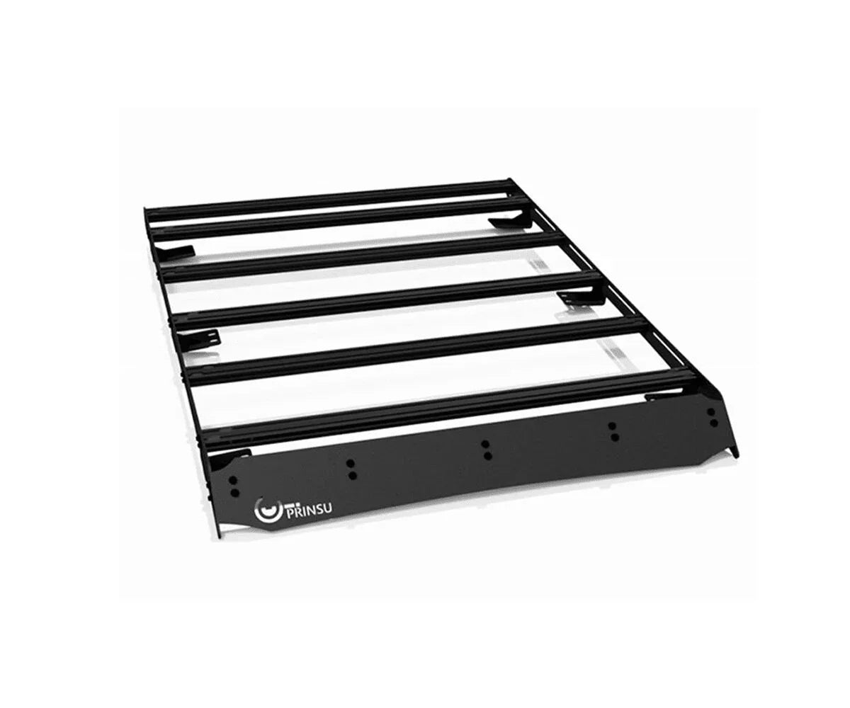 Prinsu roof rack for 3rd Gen Toyota Tacoma, black modular cargo carrier, angled view