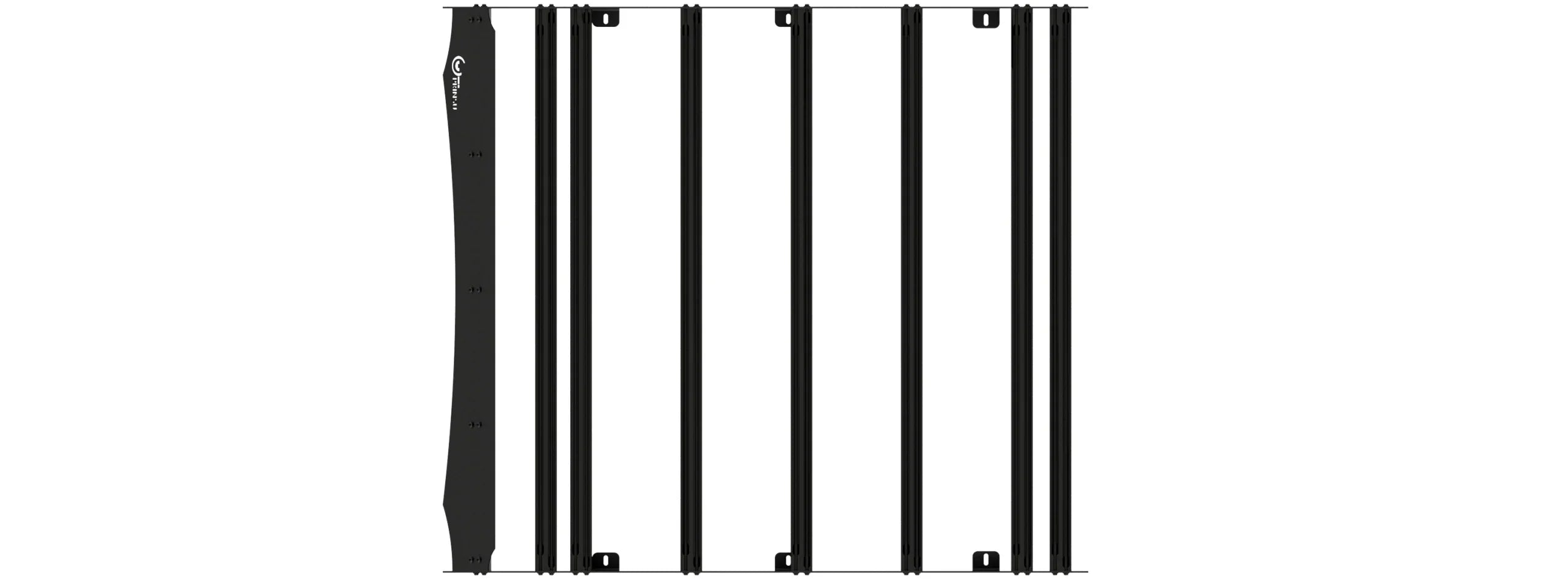 Toyota Tundra Double Cab roof rack cross bars, black, viewed from above on white background